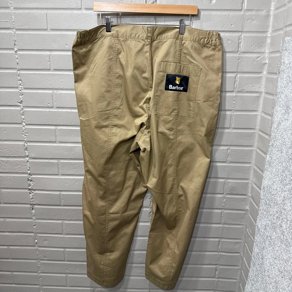 Barbour Maison Kitsune Cargo Trousers Trench Tan Khaki Pants Ankle NWT 42x32